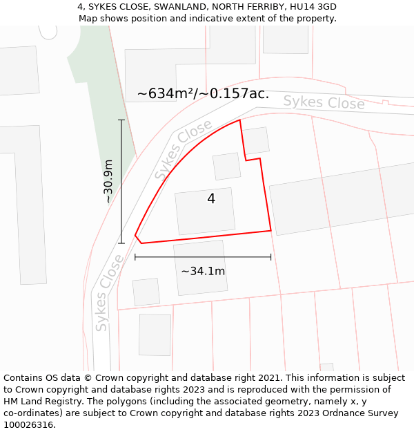 4, SYKES CLOSE, SWANLAND, NORTH FERRIBY, HU14 3GD: Plot and title map