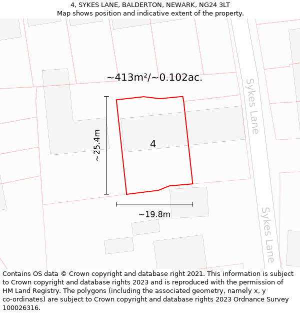 4, SYKES LANE, BALDERTON, NEWARK, NG24 3LT: Plot and title map