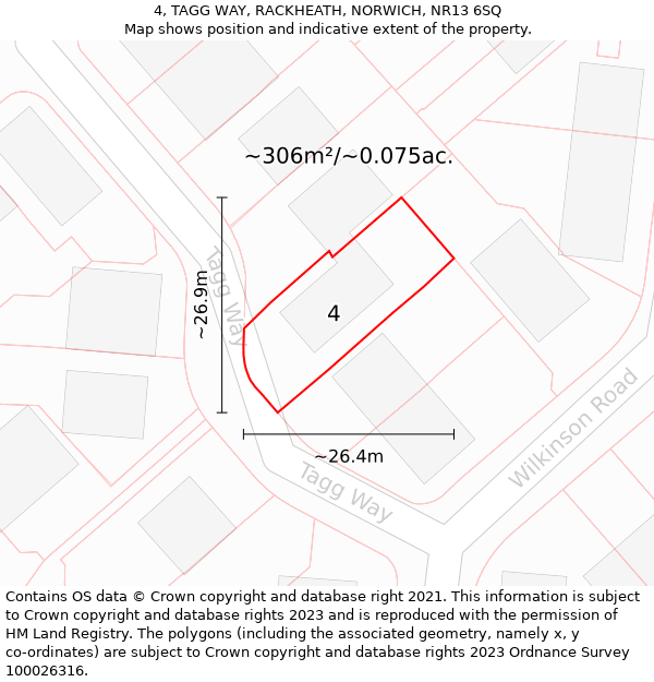 4, TAGG WAY, RACKHEATH, NORWICH, NR13 6SQ: Plot and title map