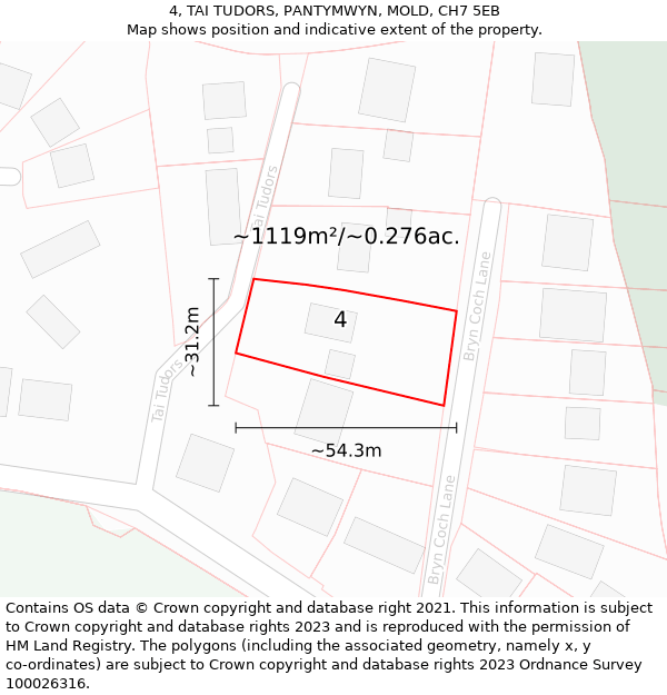 4, TAI TUDORS, PANTYMWYN, MOLD, CH7 5EB: Plot and title map