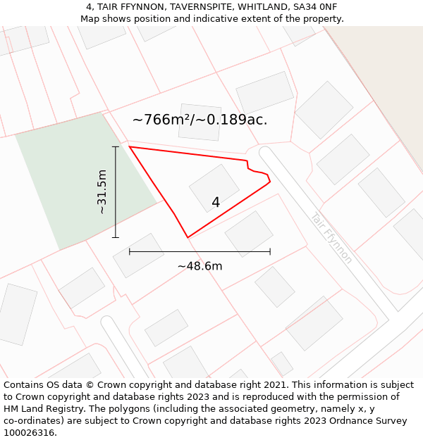 4, TAIR FFYNNON, TAVERNSPITE, WHITLAND, SA34 0NF: Plot and title map