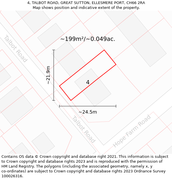 4, TALBOT ROAD, GREAT SUTTON, ELLESMERE PORT, CH66 2RA: Plot and title map