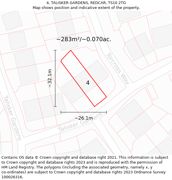 4, TALISKER GARDENS, REDCAR, TS10 2TG: Plot and title map