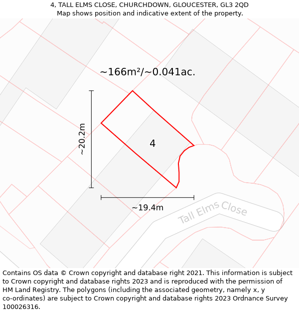 4, TALL ELMS CLOSE, CHURCHDOWN, GLOUCESTER, GL3 2QD: Plot and title map