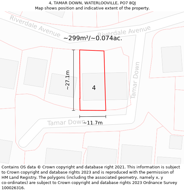 4, TAMAR DOWN, WATERLOOVILLE, PO7 8QJ: Plot and title map