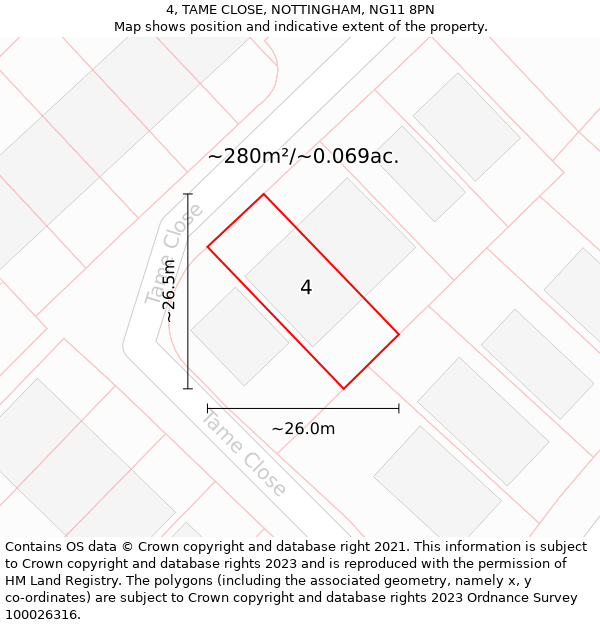 4, TAME CLOSE, NOTTINGHAM, NG11 8PN: Plot and title map