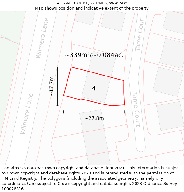 4, TAME COURT, WIDNES, WA8 5BY: Plot and title map