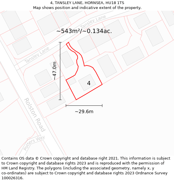 4, TANSLEY LANE, HORNSEA, HU18 1TS: Plot and title map