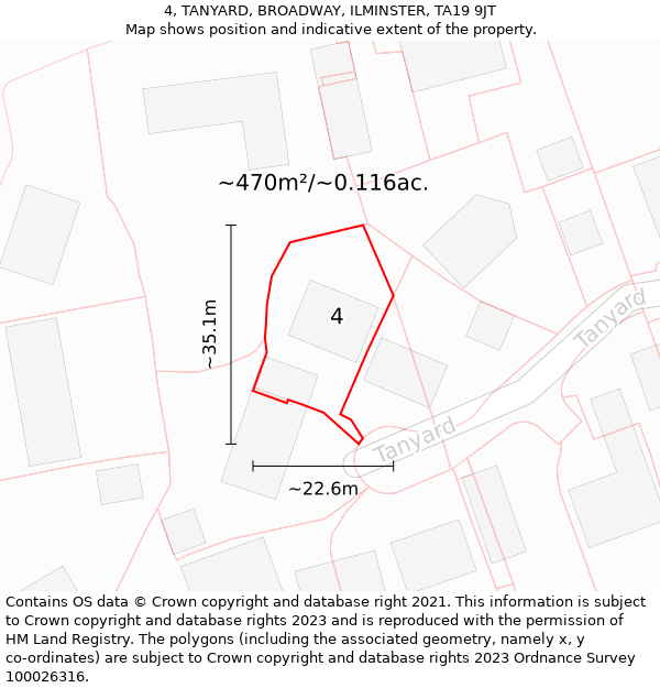 4, TANYARD, BROADWAY, ILMINSTER, TA19 9JT: Plot and title map