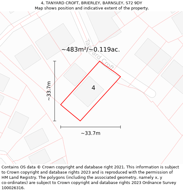 4, TANYARD CROFT, BRIERLEY, BARNSLEY, S72 9DY: Plot and title map