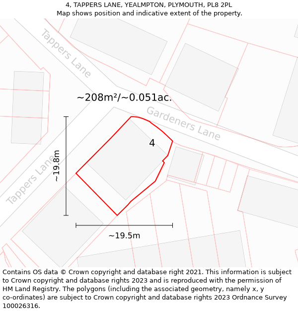 4, TAPPERS LANE, YEALMPTON, PLYMOUTH, PL8 2PL: Plot and title map