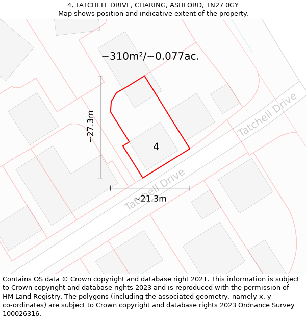 4, TATCHELL DRIVE, CHARING, ASHFORD, TN27 0GY: Plot and title map