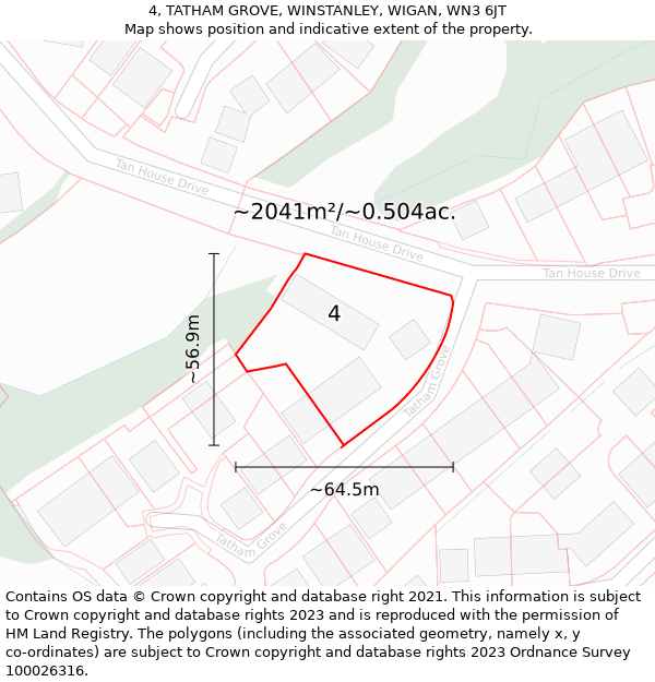 4, TATHAM GROVE, WINSTANLEY, WIGAN, WN3 6JT: Plot and title map