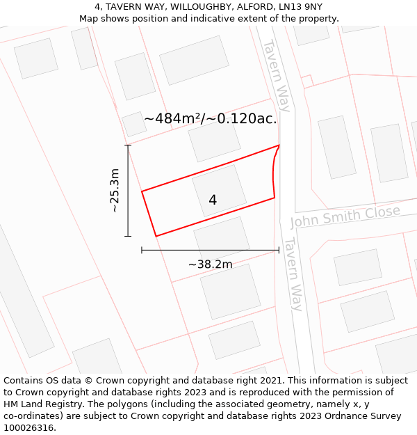 4, TAVERN WAY, WILLOUGHBY, ALFORD, LN13 9NY: Plot and title map