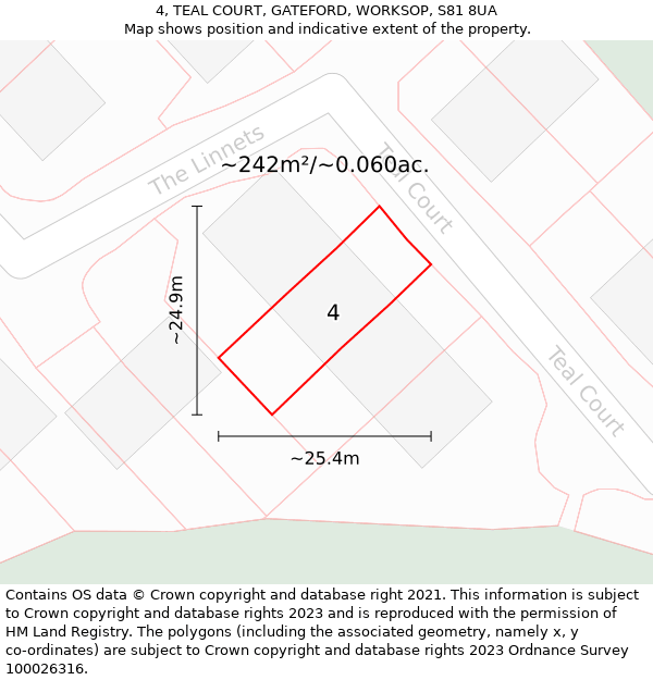 4, TEAL COURT, GATEFORD, WORKSOP, S81 8UA: Plot and title map