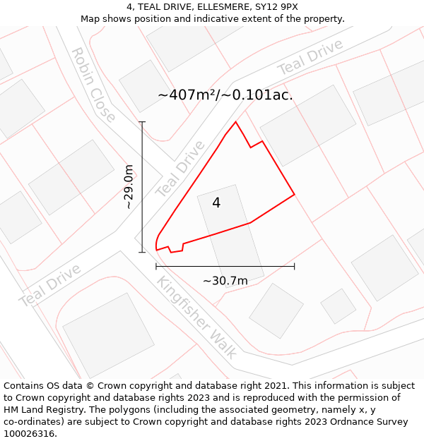 4, TEAL DRIVE, ELLESMERE, SY12 9PX: Plot and title map