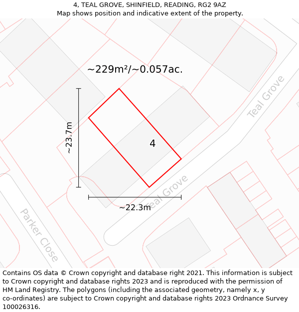 4, TEAL GROVE, SHINFIELD, READING, RG2 9AZ: Plot and title map