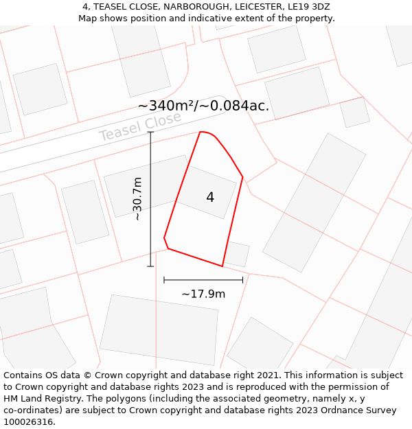 4, TEASEL CLOSE, NARBOROUGH, LEICESTER, LE19 3DZ: Plot and title map