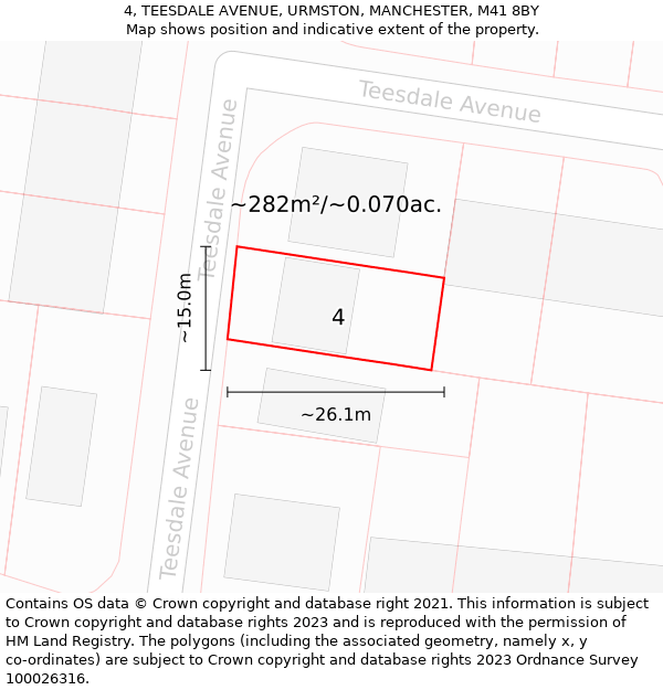 4, TEESDALE AVENUE, URMSTON, MANCHESTER, M41 8BY: Plot and title map