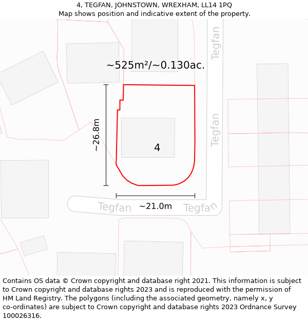 4, TEGFAN, JOHNSTOWN, WREXHAM, LL14 1PQ: Plot and title map