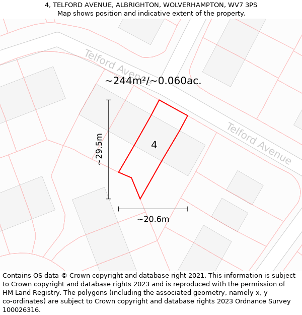 4, TELFORD AVENUE, ALBRIGHTON, WOLVERHAMPTON, WV7 3PS: Plot and title map