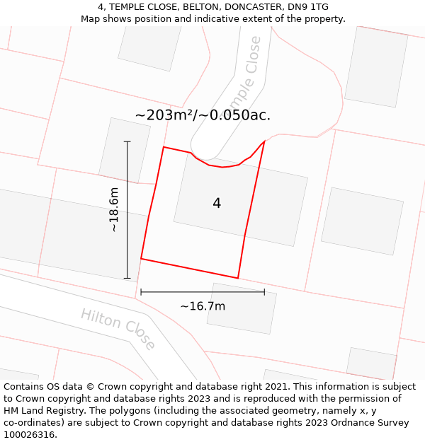 4, TEMPLE CLOSE, BELTON, DONCASTER, DN9 1TG: Plot and title map