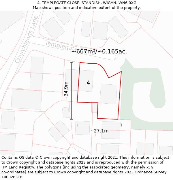 4, TEMPLEGATE CLOSE, STANDISH, WIGAN, WN6 0XG: Plot and title map