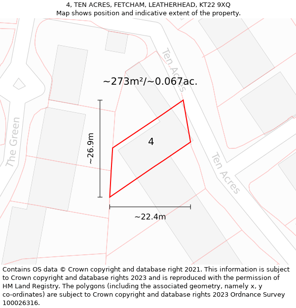 4, TEN ACRES, FETCHAM, LEATHERHEAD, KT22 9XQ: Plot and title map