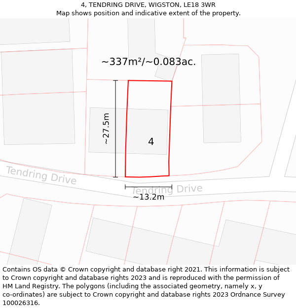 4, TENDRING DRIVE, WIGSTON, LE18 3WR: Plot and title map