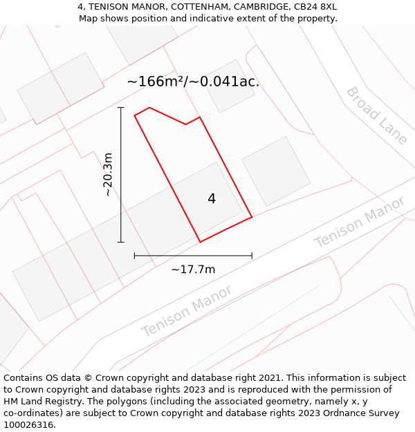 4, TENISON MANOR, COTTENHAM, CAMBRIDGE, CB24 8XL: Plot and title map