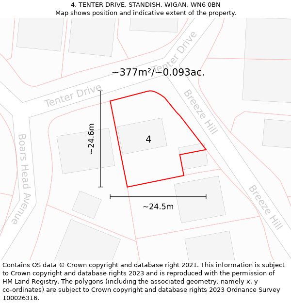 4, TENTER DRIVE, STANDISH, WIGAN, WN6 0BN: Plot and title map