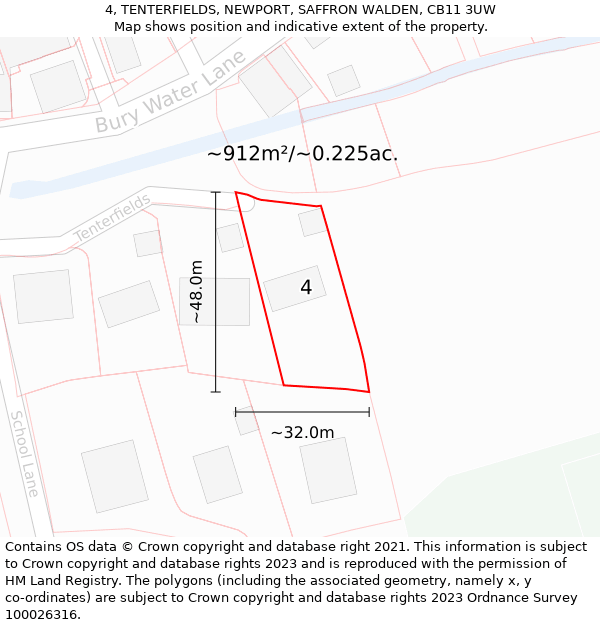 4, TENTERFIELDS, NEWPORT, SAFFRON WALDEN, CB11 3UW: Plot and title map