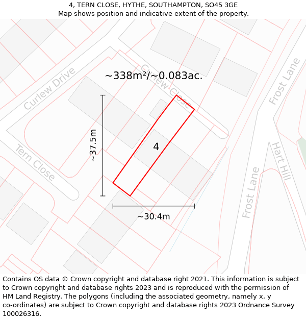 4, TERN CLOSE, HYTHE, SOUTHAMPTON, SO45 3GE: Plot and title map