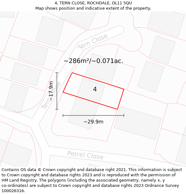 4, TERN CLOSE, ROCHDALE, OL11 5QU: Plot and title map