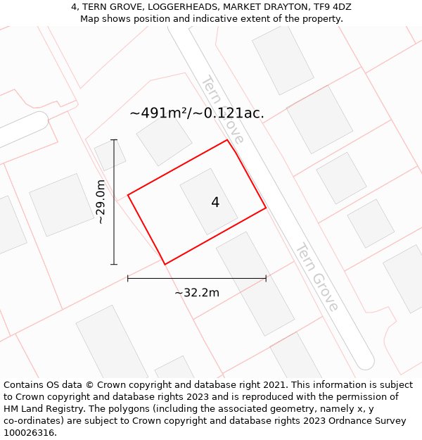 4, TERN GROVE, LOGGERHEADS, MARKET DRAYTON, TF9 4DZ: Plot and title map