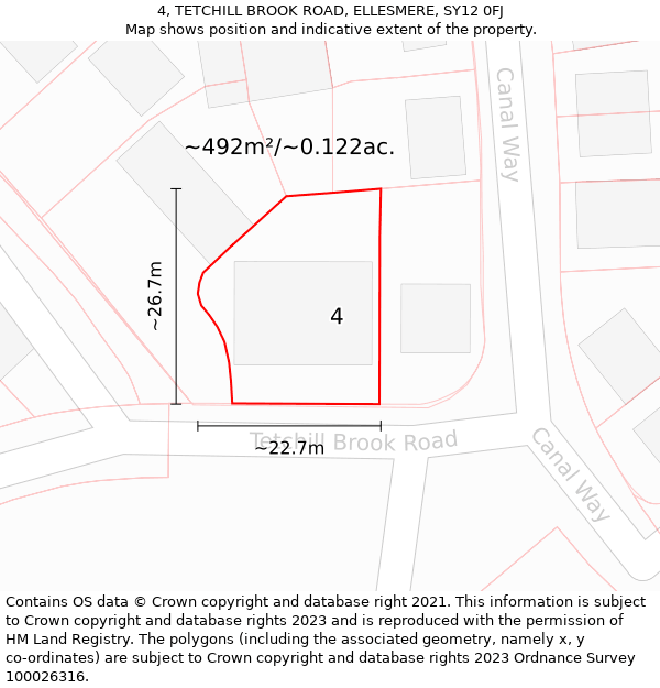 4, TETCHILL BROOK ROAD, ELLESMERE, SY12 0FJ: Plot and title map