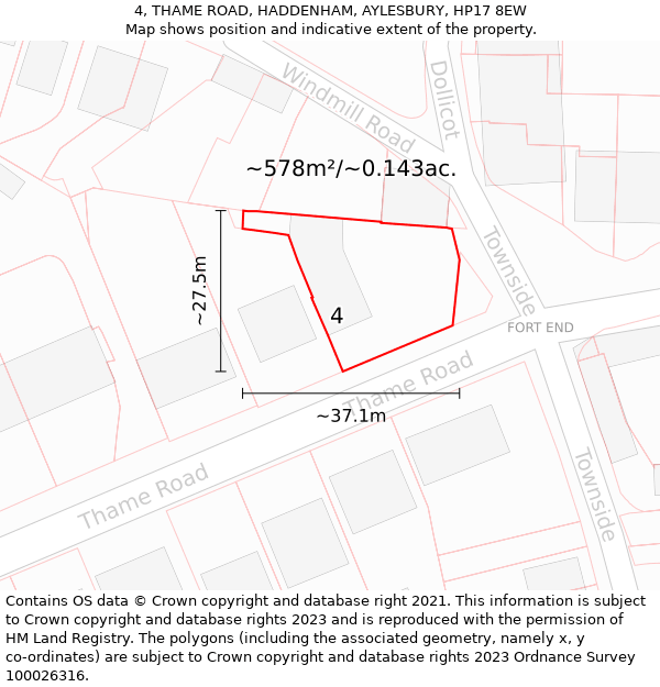 4, THAME ROAD, HADDENHAM, AYLESBURY, HP17 8EW: Plot and title map