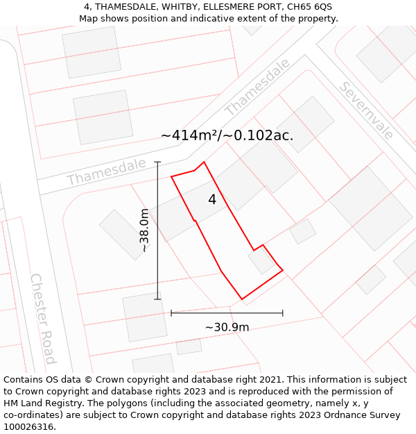 4, THAMESDALE, WHITBY, ELLESMERE PORT, CH65 6QS: Plot and title map