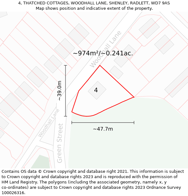 4, THATCHED COTTAGES, WOODHALL LANE, SHENLEY, RADLETT, WD7 9AS: Plot and title map