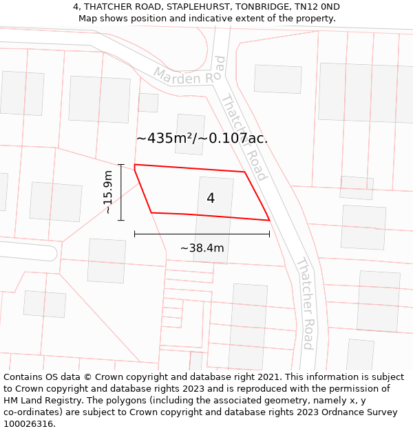 4, THATCHER ROAD, STAPLEHURST, TONBRIDGE, TN12 0ND: Plot and title map