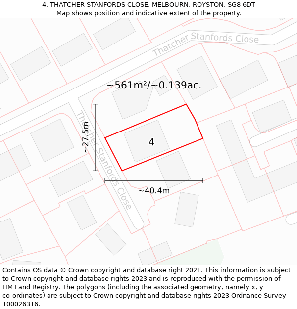 4, THATCHER STANFORDS CLOSE, MELBOURN, ROYSTON, SG8 6DT: Plot and title map