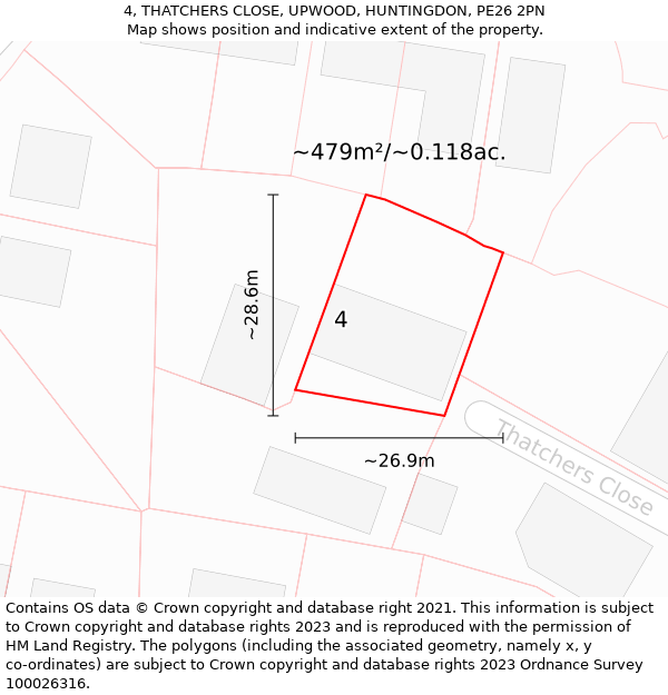 4, THATCHERS CLOSE, UPWOOD, HUNTINGDON, PE26 2PN: Plot and title map