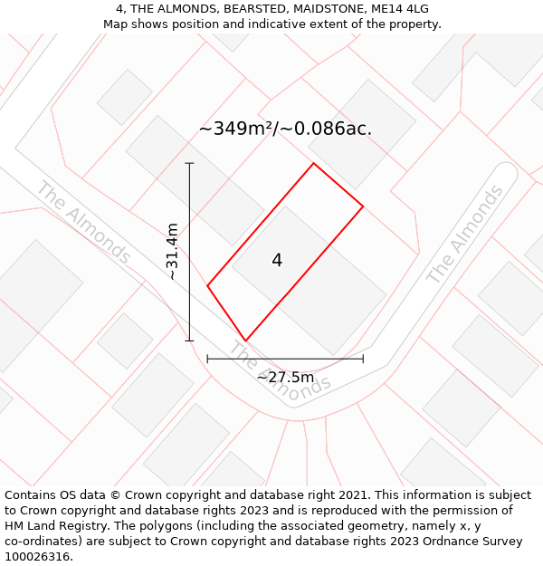 4, THE ALMONDS, BEARSTED, MAIDSTONE, ME14 4LG: Plot and title map