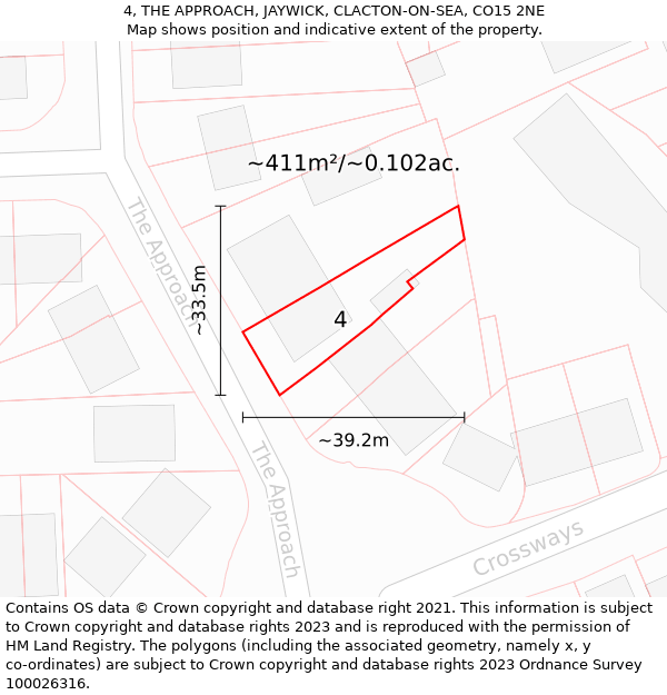 4, THE APPROACH, JAYWICK, CLACTON-ON-SEA, CO15 2NE: Plot and title map