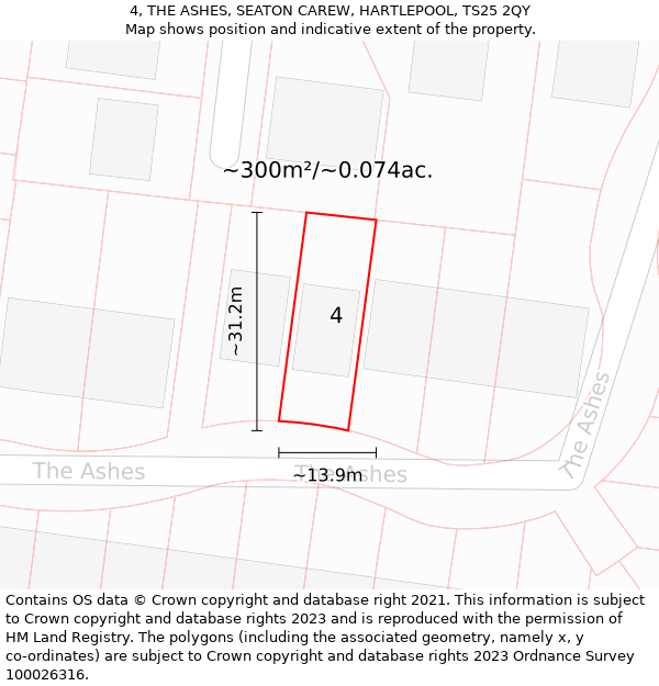 4, THE ASHES, SEATON CAREW, HARTLEPOOL, TS25 2QY: Plot and title map