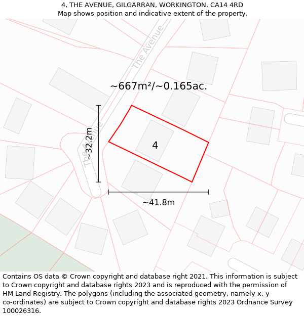 4, THE AVENUE, GILGARRAN, WORKINGTON, CA14 4RD: Plot and title map