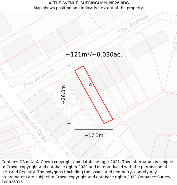 4, THE AVENUE, SHERINGHAM, NR26 8DG: Plot and title map