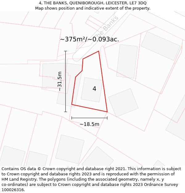 4, THE BANKS, QUENIBOROUGH, LEICESTER, LE7 3DQ: Plot and title map