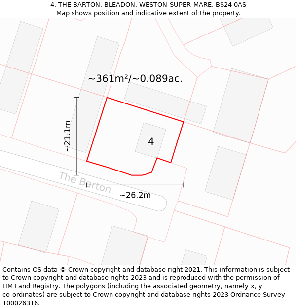 4, THE BARTON, BLEADON, WESTON-SUPER-MARE, BS24 0AS: Plot and title map