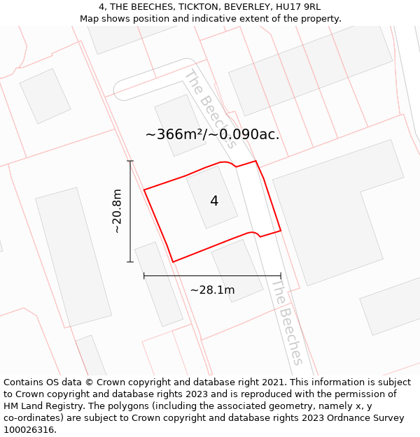 4, THE BEECHES, TICKTON, BEVERLEY, HU17 9RL: Plot and title map